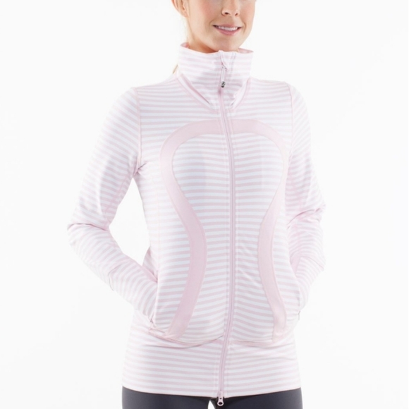 Lululemon in stride jacket ๐ธ pink + white stripe size 6 - Picture 1 of 11